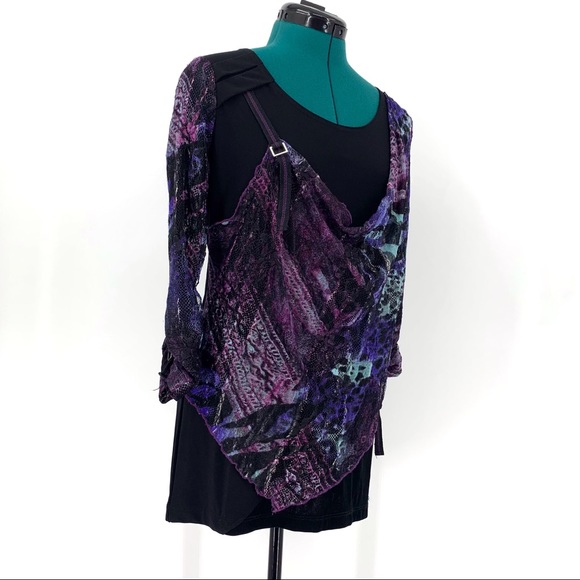 Svetlana Purple and Black Layered 3/4 Sleeve Top, Small - Picture 10 of 15